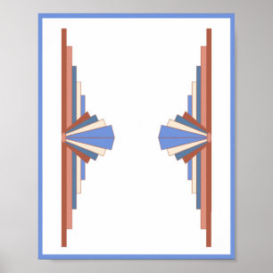Art deco elements in rose gold & blue poster