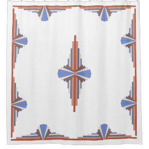 Art deco elements in rose gold & blue shower curtain