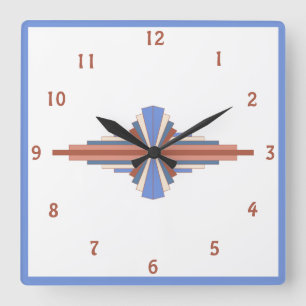 Art deco elements in rose gold & blue square wall clock