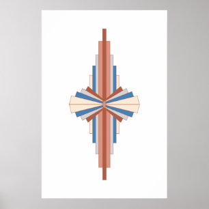 Art deco elements in rose gold, brown & blue poster