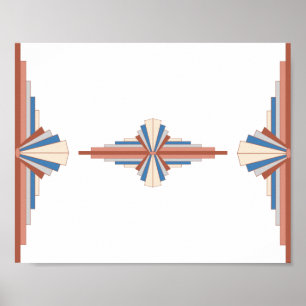 Art deco elements in rose gold,brown & blue poster