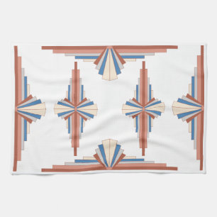 Art deco elements in rose gold,brown & blue tea towel