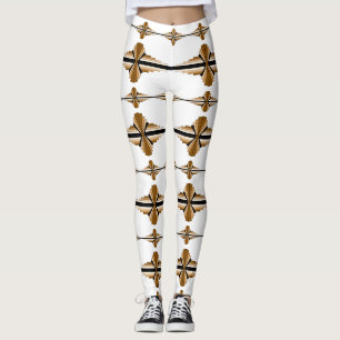 Art deco elements in tan leggings