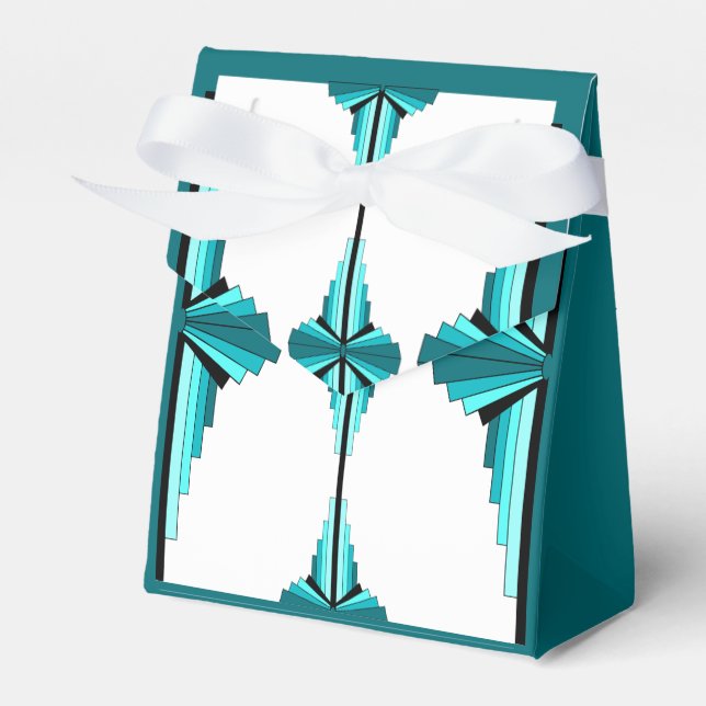 Art deco elements in teal green favour box (Front Side)