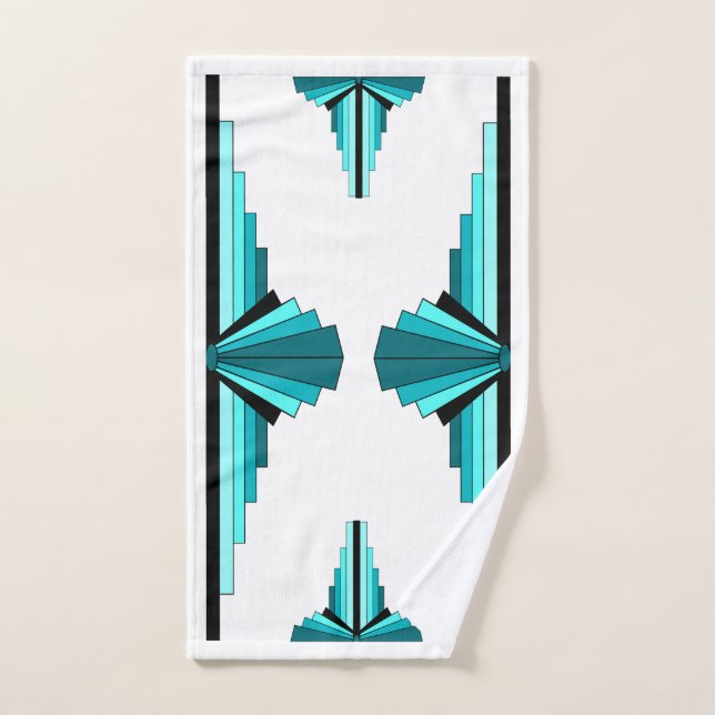 Art deco elements in teal green hand towel (Hand Towel)