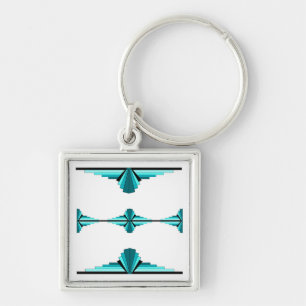 Art deco elements in teal green key ring
