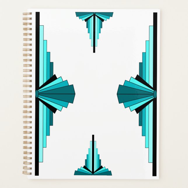 Art deco elements in teal green planner (Front)