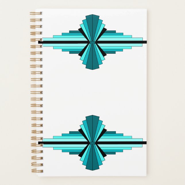 Art deco elements in teal green planner (Front)