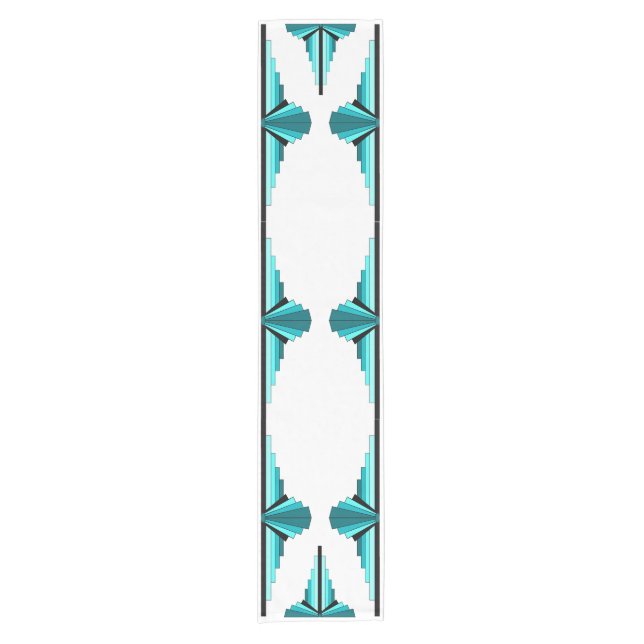 Art deco elements in teal green short table runner (Front)