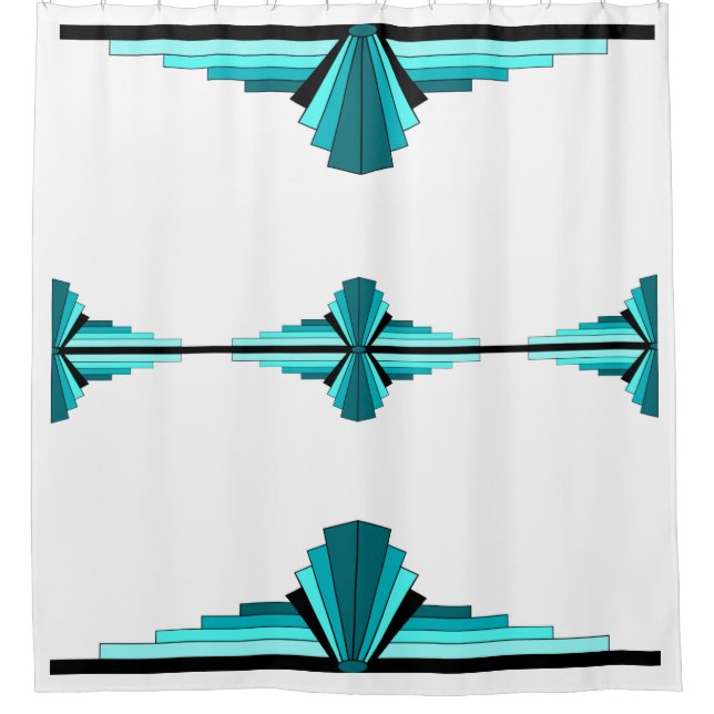 Art deco elements in teal green shower curtain (Front)