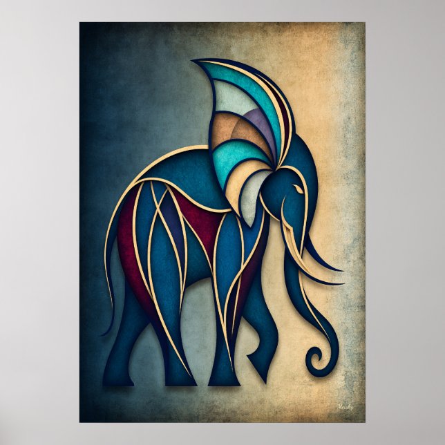 Art Deco Elephant Abstract Geometric Animal Wall A Poster (Front)