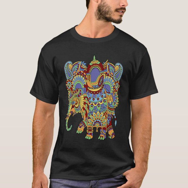 Art Deco Elephant Hathi Howda Soft Chakra Rainbow  T-Shirt (Front)