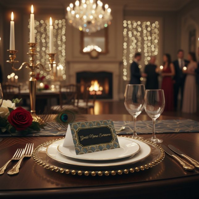 Art Deco Embroidered-Style Folded Table Name Card (Creator Uploaded)