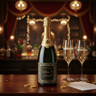Art Deco Embroidered-Style Wedding Champagne  Sparkling Wine Label
