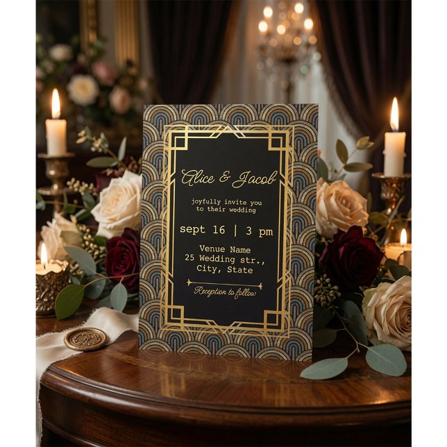 Art Deco Embroidered-Style Wedding Invitation (Creator Uploaded)