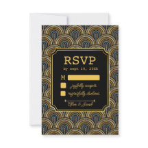 Art Deco Embroidered-Style Wedding RSVP Card