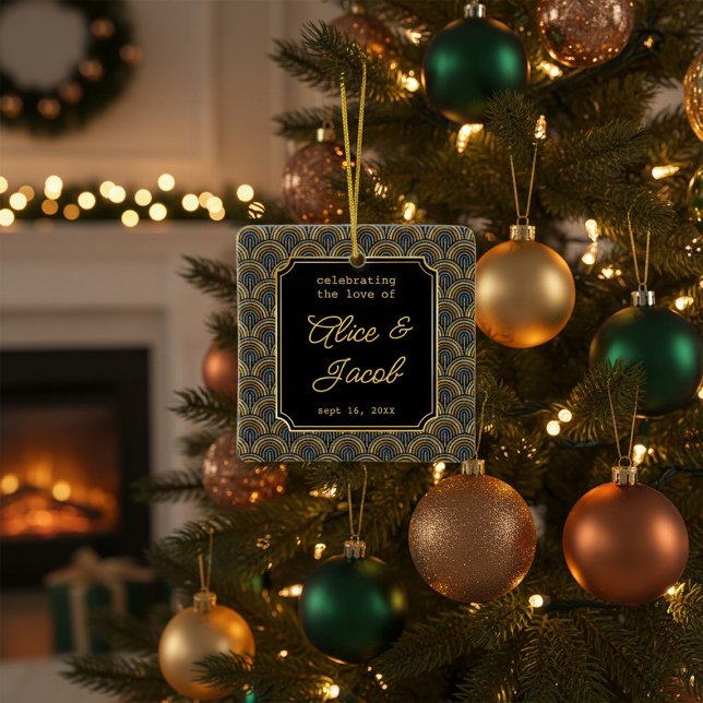 Art Deco Embroidered-Style Wedding Square  Ceramic Ornament (Creator Uploaded)
