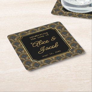 Art Deco Embroidered-Style Wedding  Square Paper Coaster