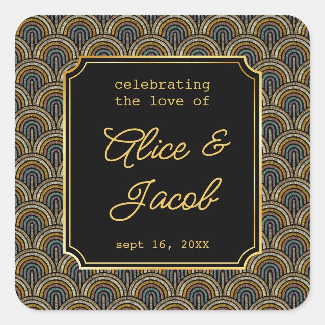 Art Deco Embroidered-Style Wedding Square Sticker (Front)