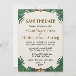 Art Deco Emerald & Gold Elegant Save the Date Invitation