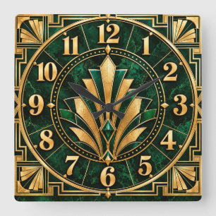 Art Deco Emerald Green & Gold Clock