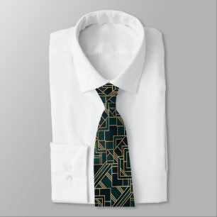 Art Deco Emerald Greens,Geometric Design on a Tie