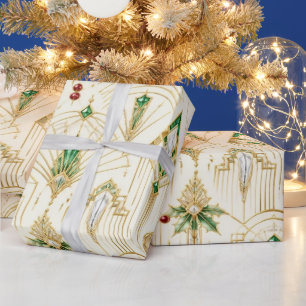 Art Deco Emerald Jewel Christmas Wrapping Paper