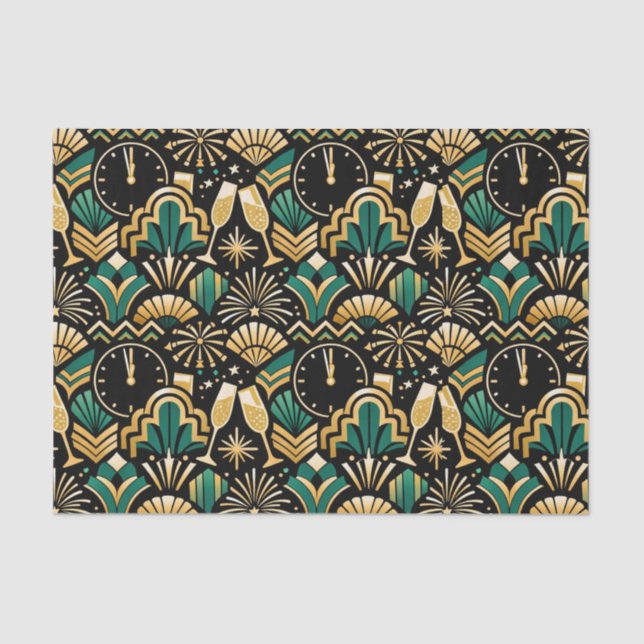 Art Deco Emerald Midnight New Year Pattern Tissue Paper (Front)