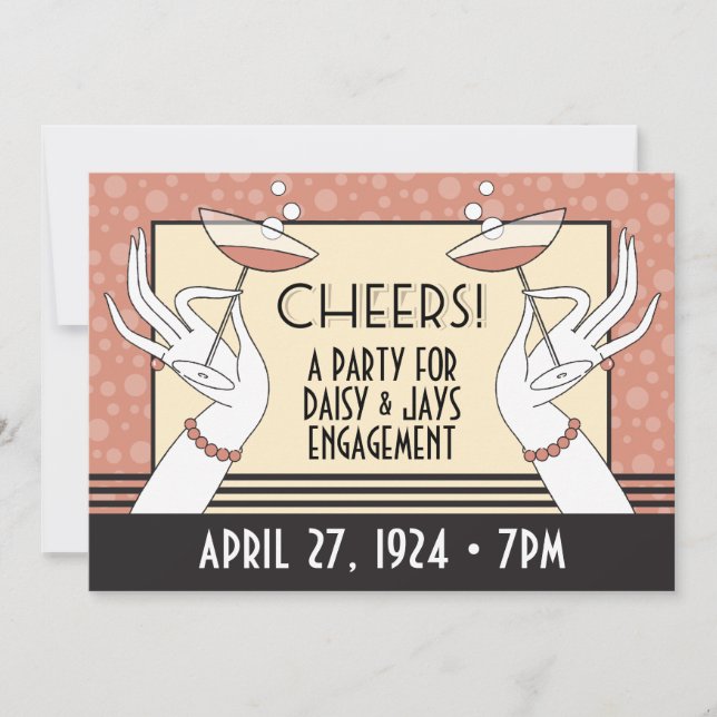Art Deco Engagement Party Shower Invitations HZ (Front)