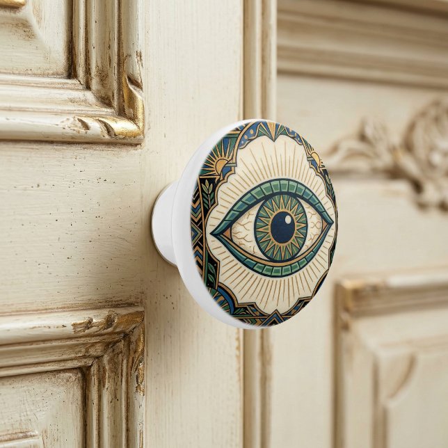 Art Deco Eye Anatomical Green Blue Gold  Ceramic Knob (Creator Uploaded)