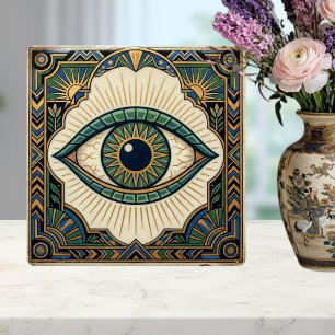 Art Deco Eye Anatomical Green Blue Gold  Tile