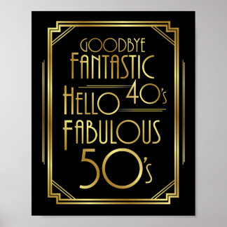 Art Deco FABULOUS 50th BIRTHDAY Sign Print