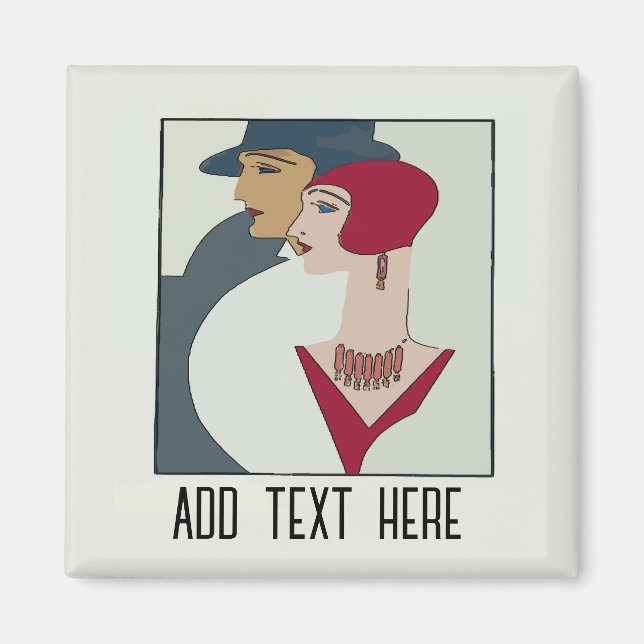Art Deco Faces, add text Magnet (Front)