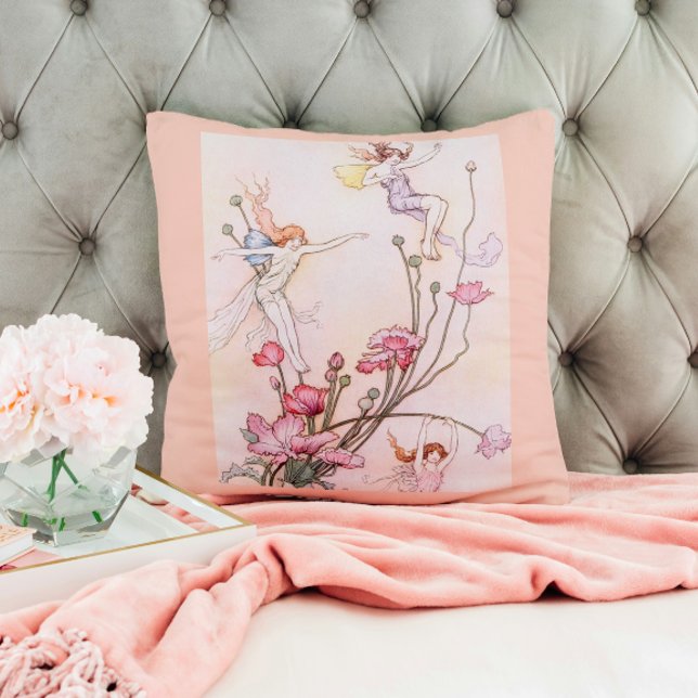 Art Deco Fairies and Flowers Watercolor Painting Cushion (Creator Uploaded)