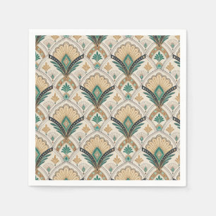 Art Deco Fan & Arch Gilded Teal Geometric Pattern Napkin