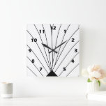 Art Deco Fan Design Black And White Square Wall Clock<br><div class="desc">This art deco design wall clock is a timekeeping device designed to hang on a wall, serving as both a functional tool and a decorative focal point for a room. Made from acrylic and features a pre-installed backside hanging slot for easy hanging and a non-ticking design. You can customise this...</div>