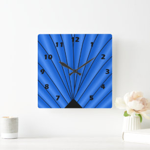 Art Deco Fan Design Deep Blue Square Wall Clock
