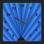 Art Deco Fan Design Deep Blue Square Wall Clock<br><div class="desc">Wall clock art deco design that you can customise with any text of your choice. Should you require any help with customising then contact us through the link on this page. Art deco wall clock.</div>