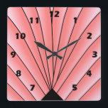 Art Deco Fan Design Pink Square Wall Clock<br><div class="desc">Wall clock art deco design that you can customise with any text of your choice. Should you require any help with customising then contact us through the link on this page. Art deco wall clock.</div>