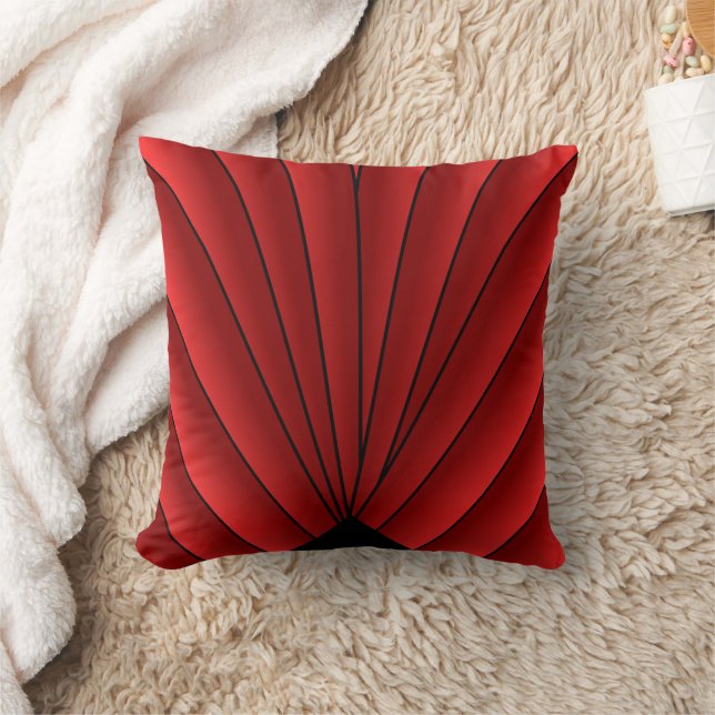 Art Deco Fan Design Red Throw Pillow (Blanket)