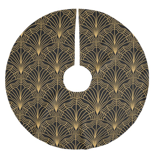 Art Deco Fan: Geometric Yellow Black Brushed Polyester Tree Skirt (Front)