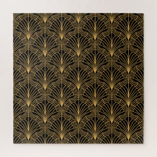 Art Deco Fan: Geometric Yellow Black Jigsaw Puzzle