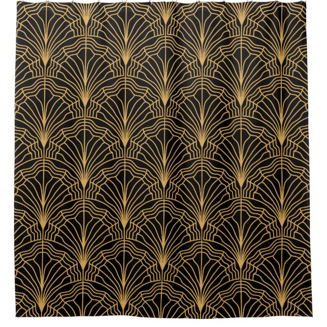 Art Deco Fan: Geometric Yellow Black Shower Curtain (Front)