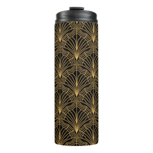 Art Deco Fan: Geometric Yellow Black Thermal Tumbler