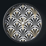 Art Deco fan pattern - black and white Clock<br><div class="desc">Digital reproduction of a classic,  Art Deco wallpaper,  fan pattern - black on white,  embellished with gold</div>