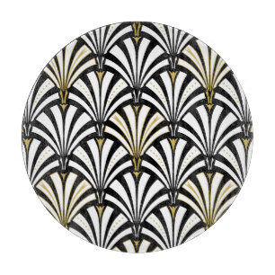 Art Deco fan pattern - black and white Cutting Board