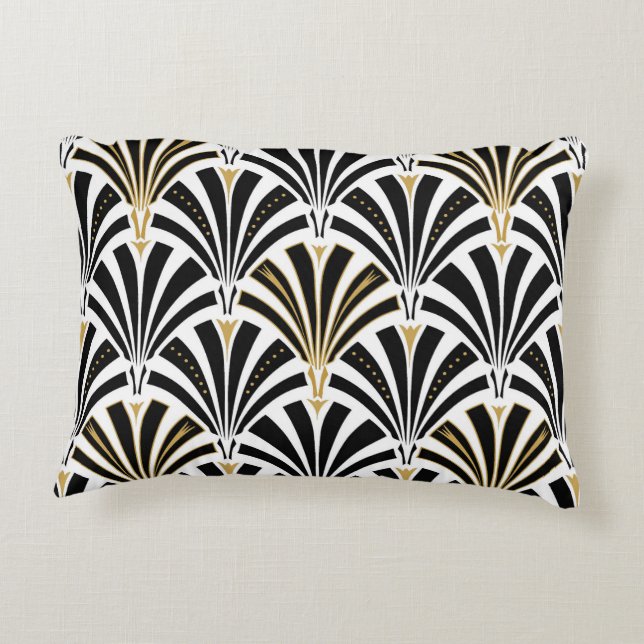 Art Deco fan pattern - black and white Decorative Cushion (Back)