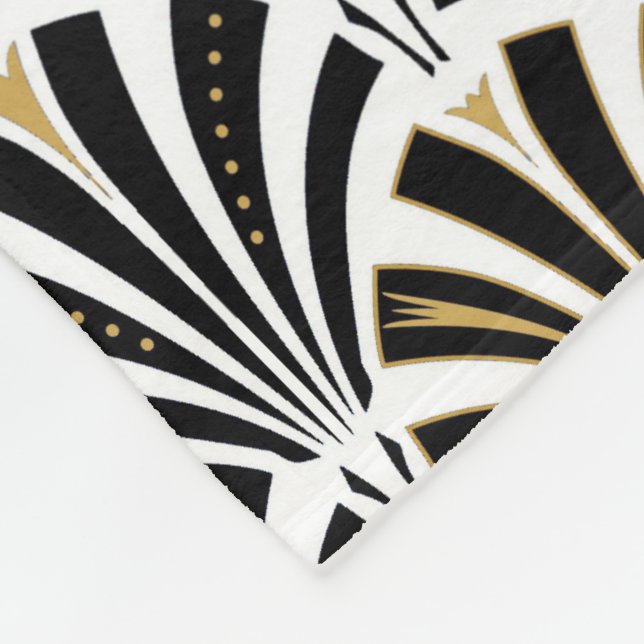 Art Deco fan pattern - black and white Fleece Blanket (Corner)