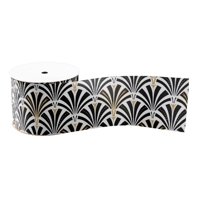 Art Deco fan pattern - black and white Grosgrain Ribbon (Spool)