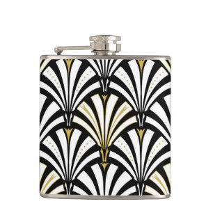 Art Deco fan pattern - black and white Hip Flask